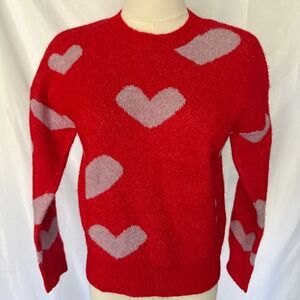 VIGOSS Heart Print Cozy Knit Sweater Red/Pink Nwot